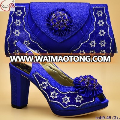 11/11 African style royal blue crystal design shoes match bag csb9-46 (3) high quality wedding bridal shoes match bag in stock