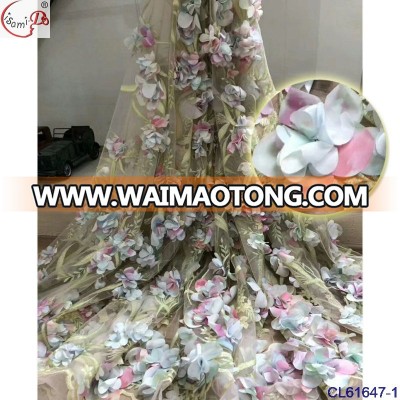 high quality african tulle lace fabric 3 d flowers embroidery french net lace CL61647-6