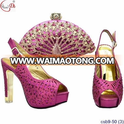 New Style csb9-50 (3) Gold color Women design Style handbag match shoes 2019 fashion design shoes and bag