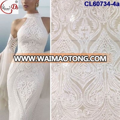 CL60734 high quality white lace fabric fancy women sequince dress christmas lace fabric